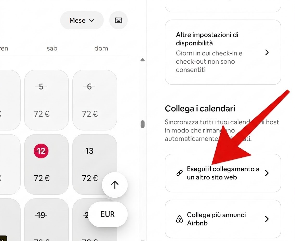 Esportazione calendario Airbnb